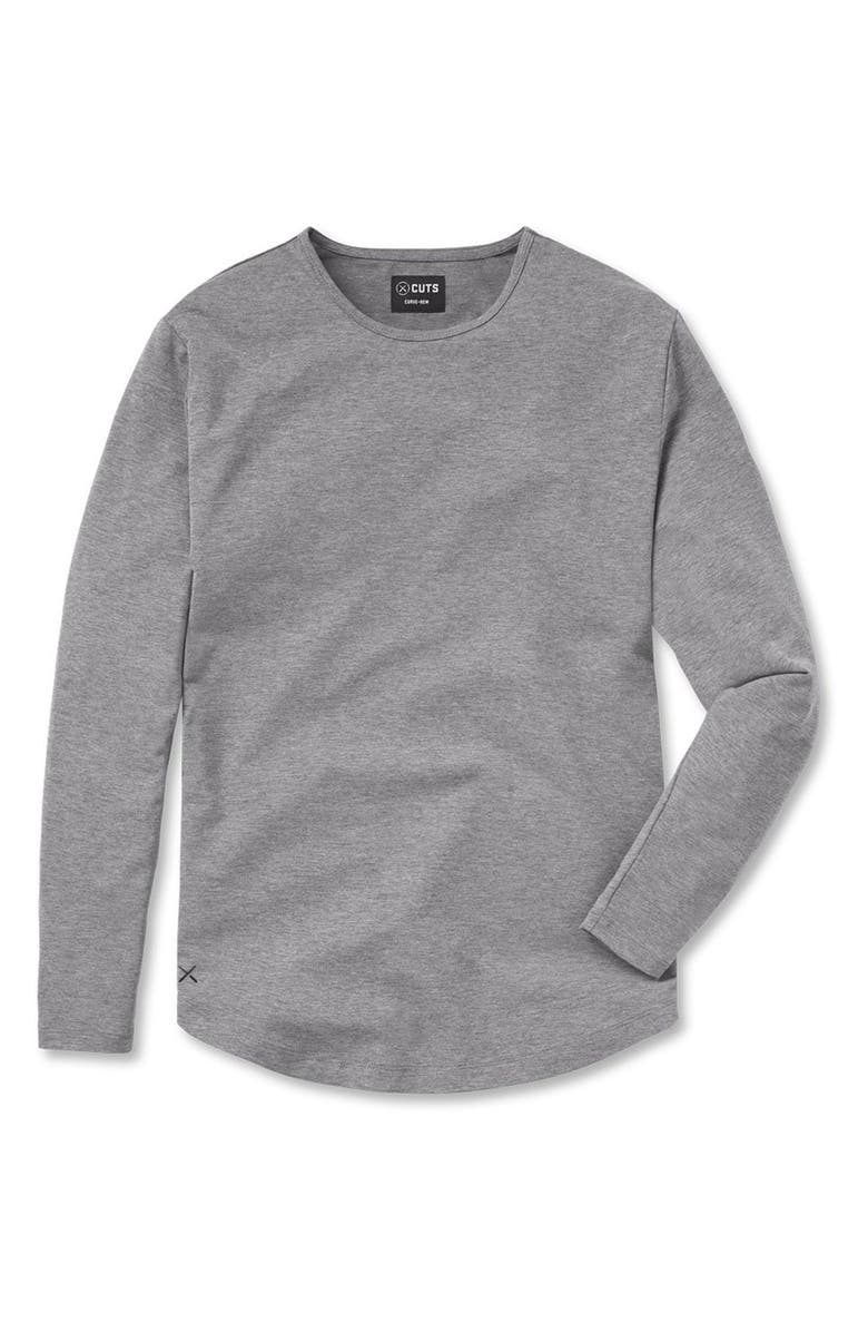 Cuts AO Curved Hem Long Sleeve T-Shirt, Alternate, color, Heather Grey