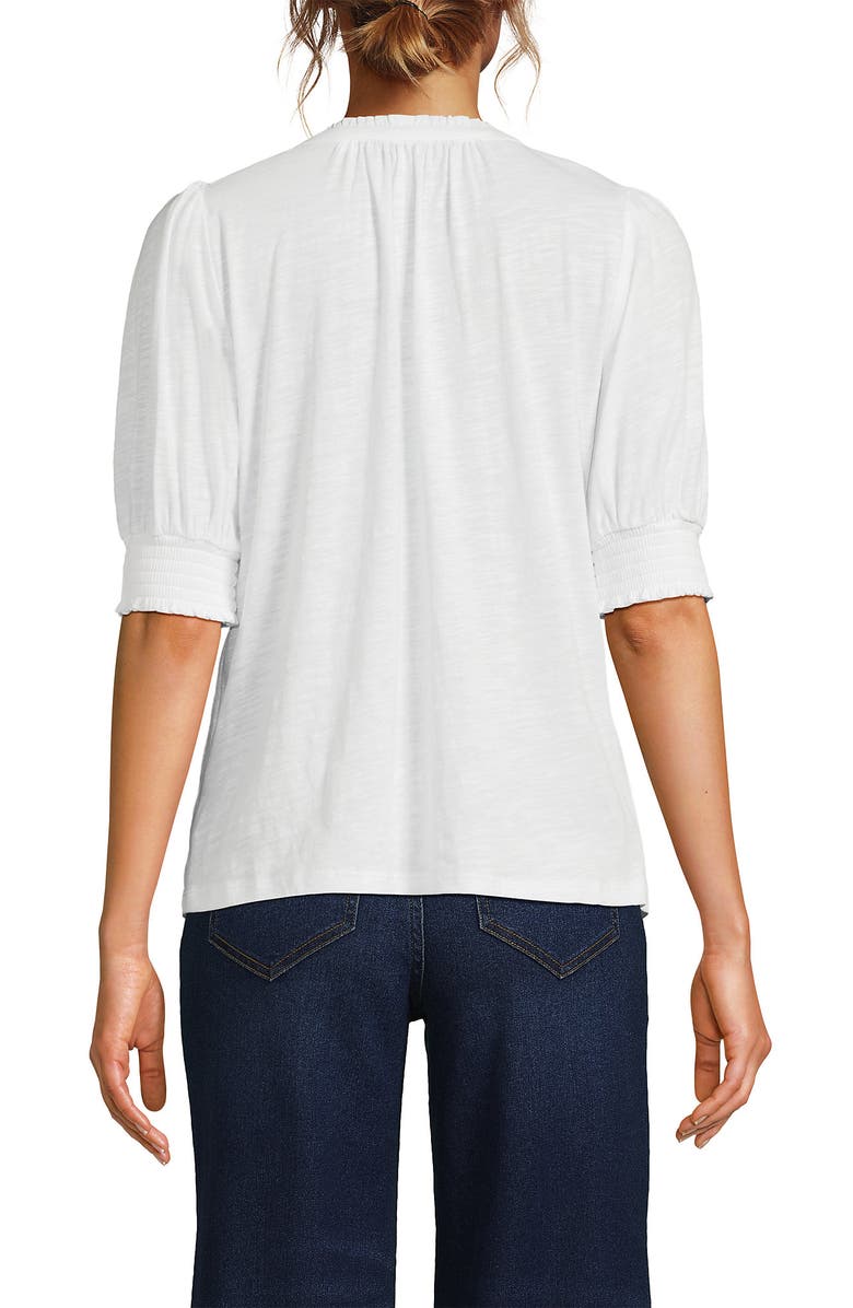 Lands' End Button Pintuck Puff Sleeve Top, Alternate, color, White