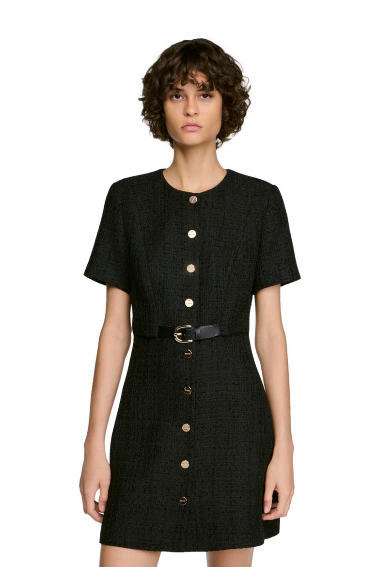 2-in-1 tweed dress, Alternate, color, Black