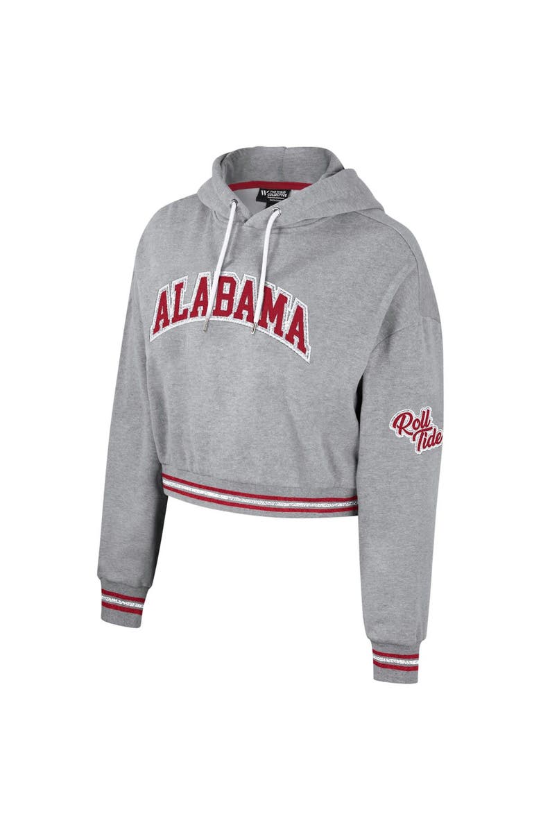 THE WILD COLLECTIVE Women's The Wild Collective Heather Gray Alabama Crimson Tide Cropped Shimmer Pullover Hoodie, Alternate, color, 