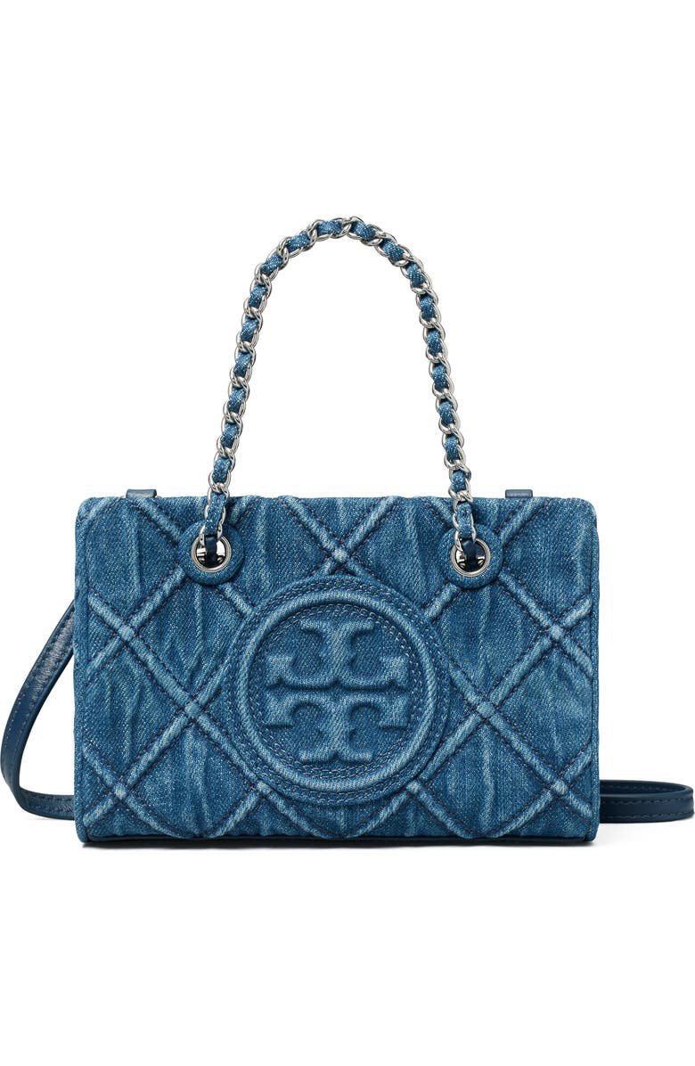 Tory Burch Mini Fleming Denim Tote, Main, color,
