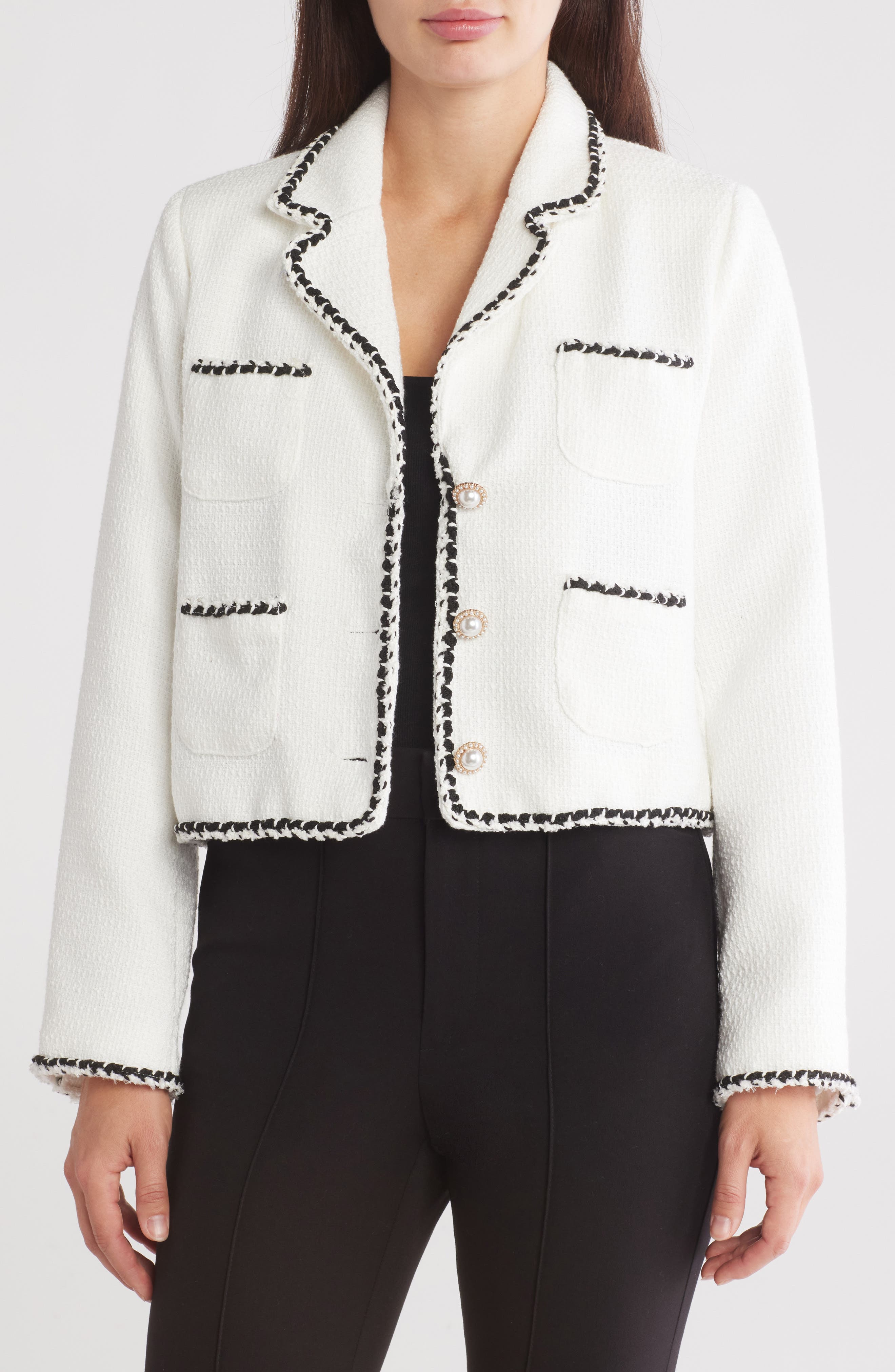 Ellen Tracy Contrast Trim Tweed Blazer