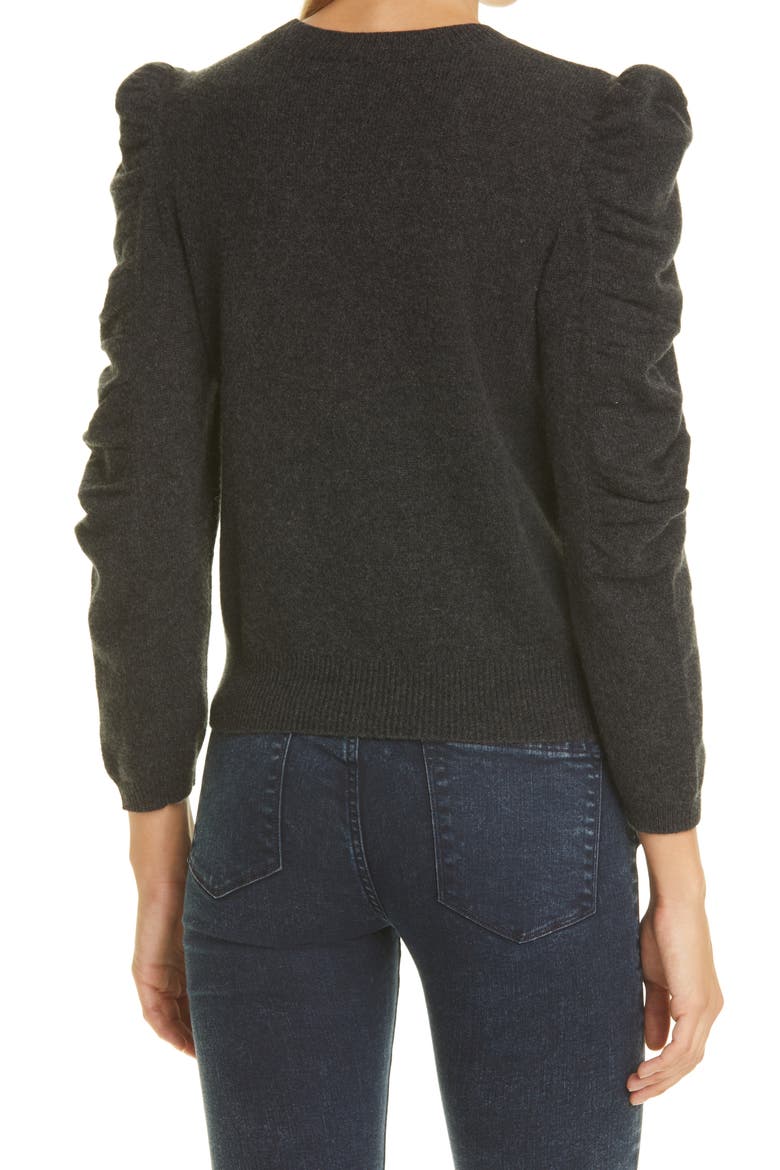 Ruched Sleeve Cashmere Sweater, Alternate, color, CHARCOAL HEATHER