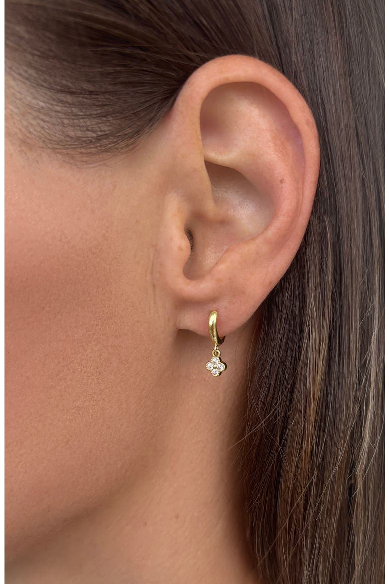 Mini Cubic Zirconia Clover Drop Earrings, Alternate, color, GOLD