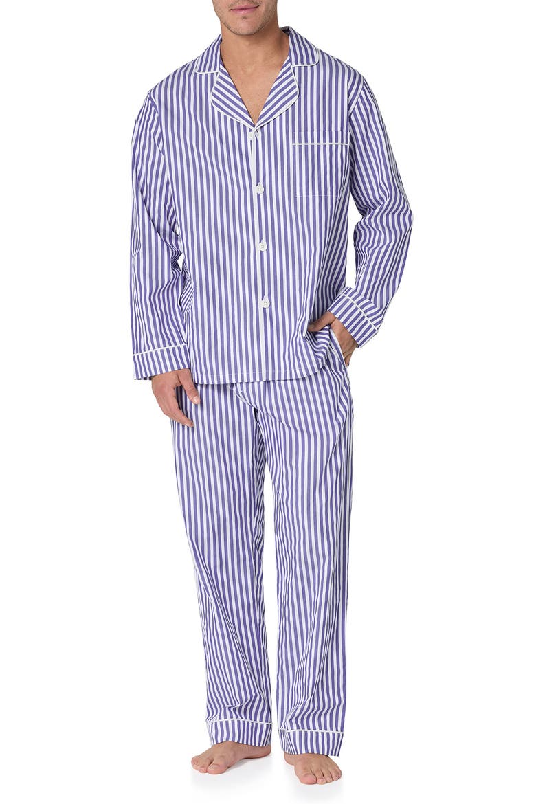 Stripe Organic Cotton Blend Pajamas, Main, color, NAVY 3D STRIPE