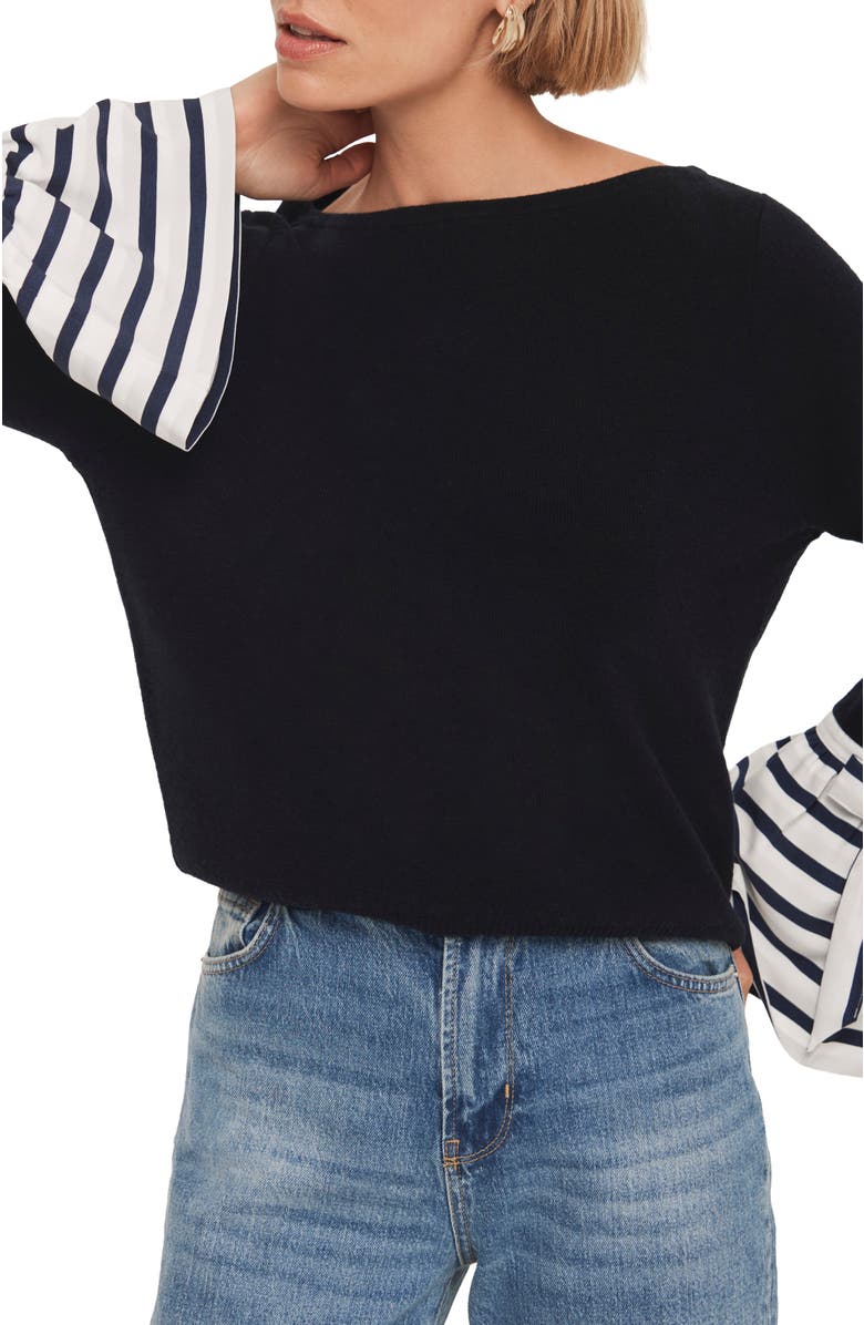 MINT VELVET Cotton Blend Striped Cuff Sweater, Alternate, color, Navy