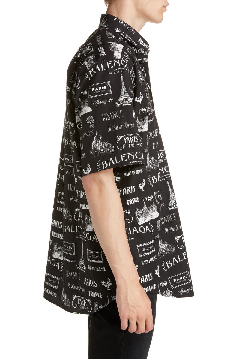 Balenciaga Paris Normal Fit Short Sleeve Button-Up Shirt, Alternate, color,