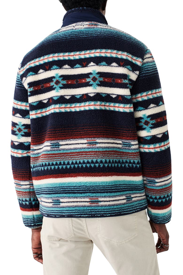 Geometric Stripe Half Snap Fleece Pullover, Alternate, color, RISING SKY TURQUOISE