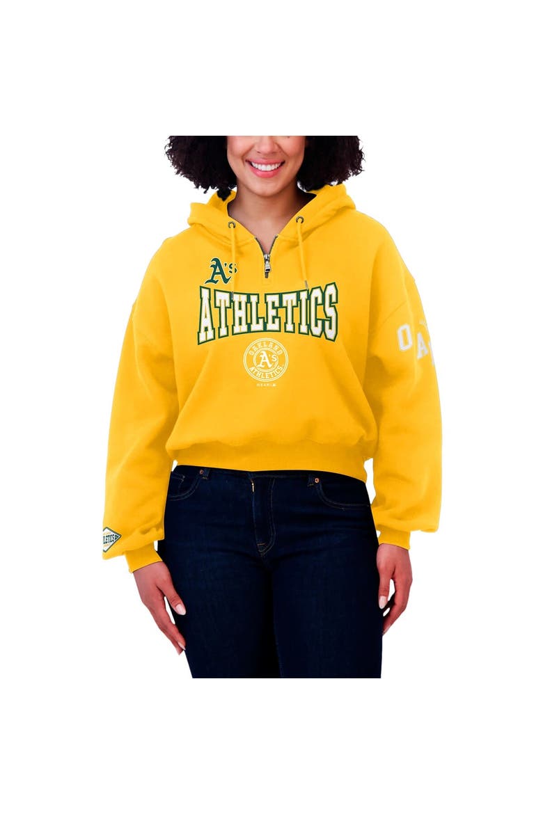 Women's WEAR by Erin Andrews Gold Oakland Athletics  Patch Quarter-Zip Hoodie, Alternate, color, Gold