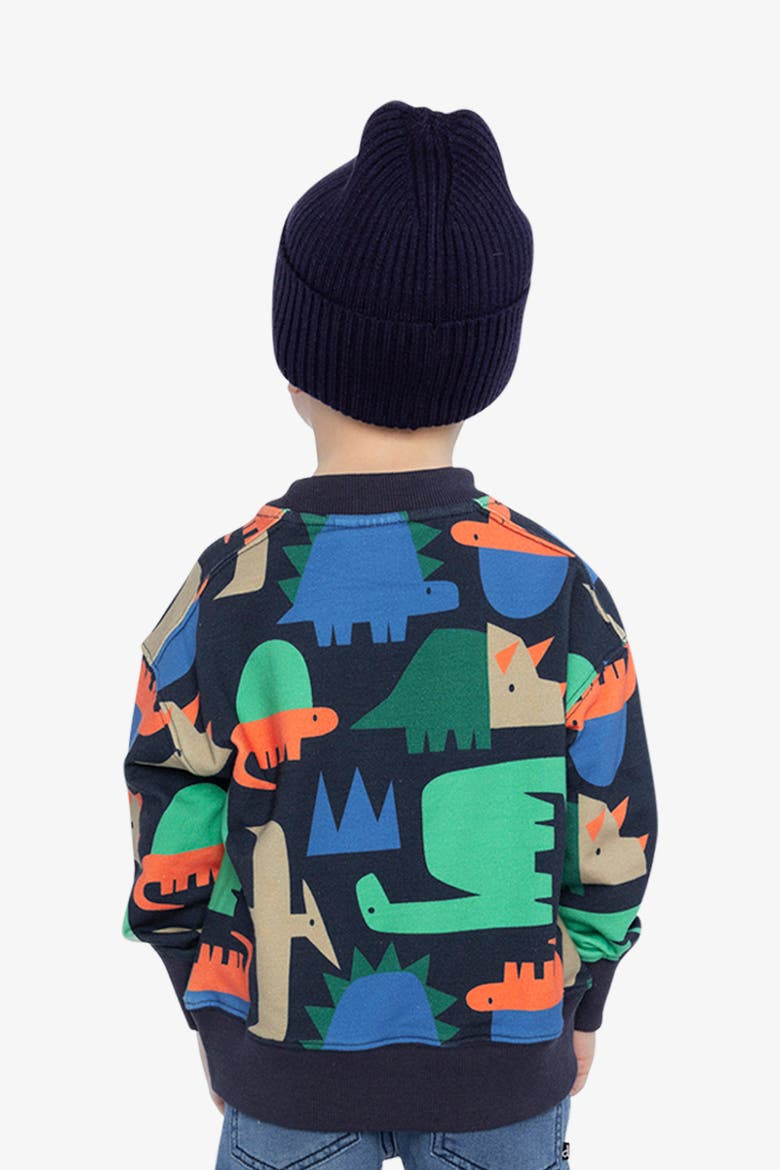Dinosaur Ribbed Cuffs Fleece Sweatshirt, Alternate, color, Blue Dinosaur Print