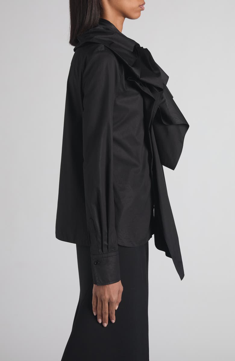 McQueen Ruffle Bow Cotton Shirt, Alternate, color, Black