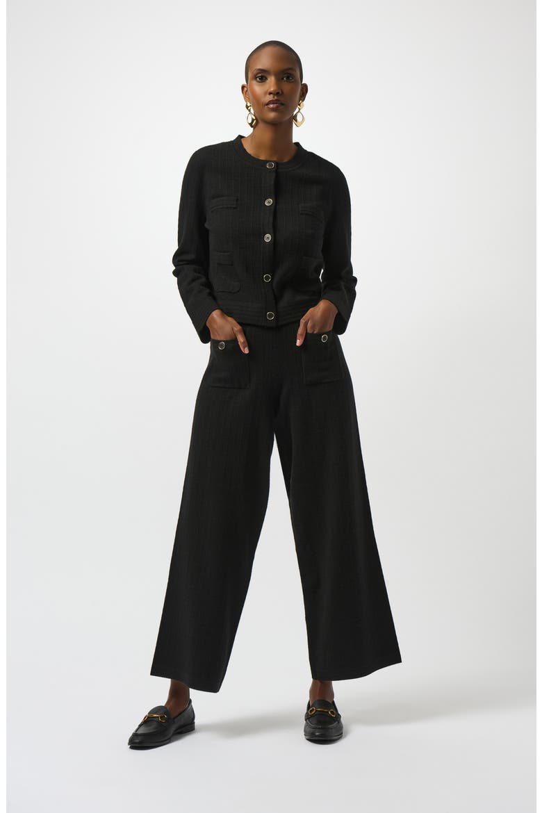 Crewneck Button Front Knit Jacket, Alternate, color, BLACK