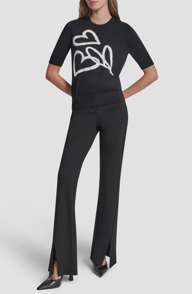 DKNY Graffiti Hearts Cotton Sweater, Alternate, color, Black/Ivory