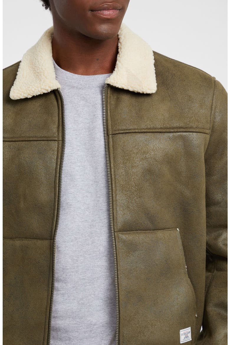 Faux Leather & Faux Shearling Bomber Jacket, Alternate, color, GREEN