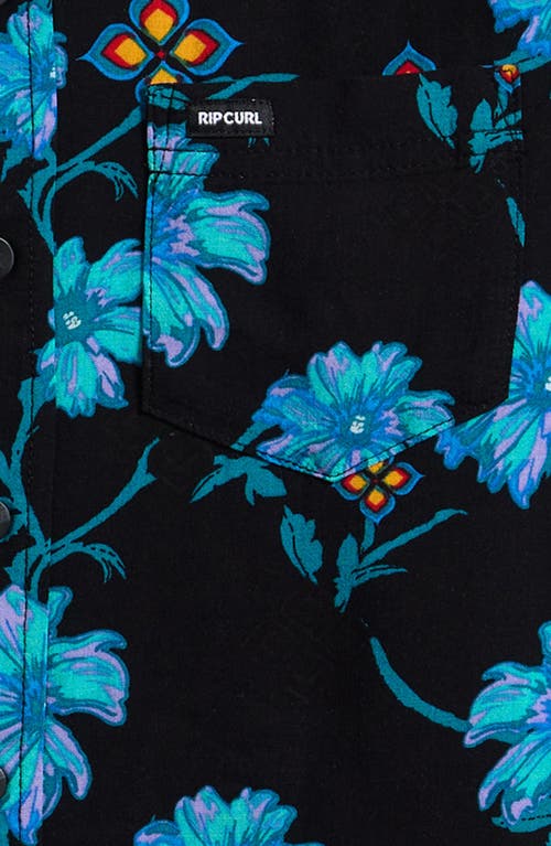 Rip Curl Kids' Surf Revival Floral Short Sleeve Viscose Button-up Shirt In Black