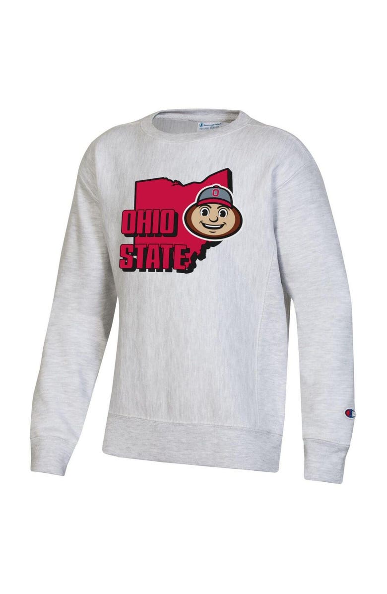 Champion Youth Champion Heather Gray Ohio State Buckeyes Reverse Weave Pullover Sweatshirt, Alternate, color, Heather Gray