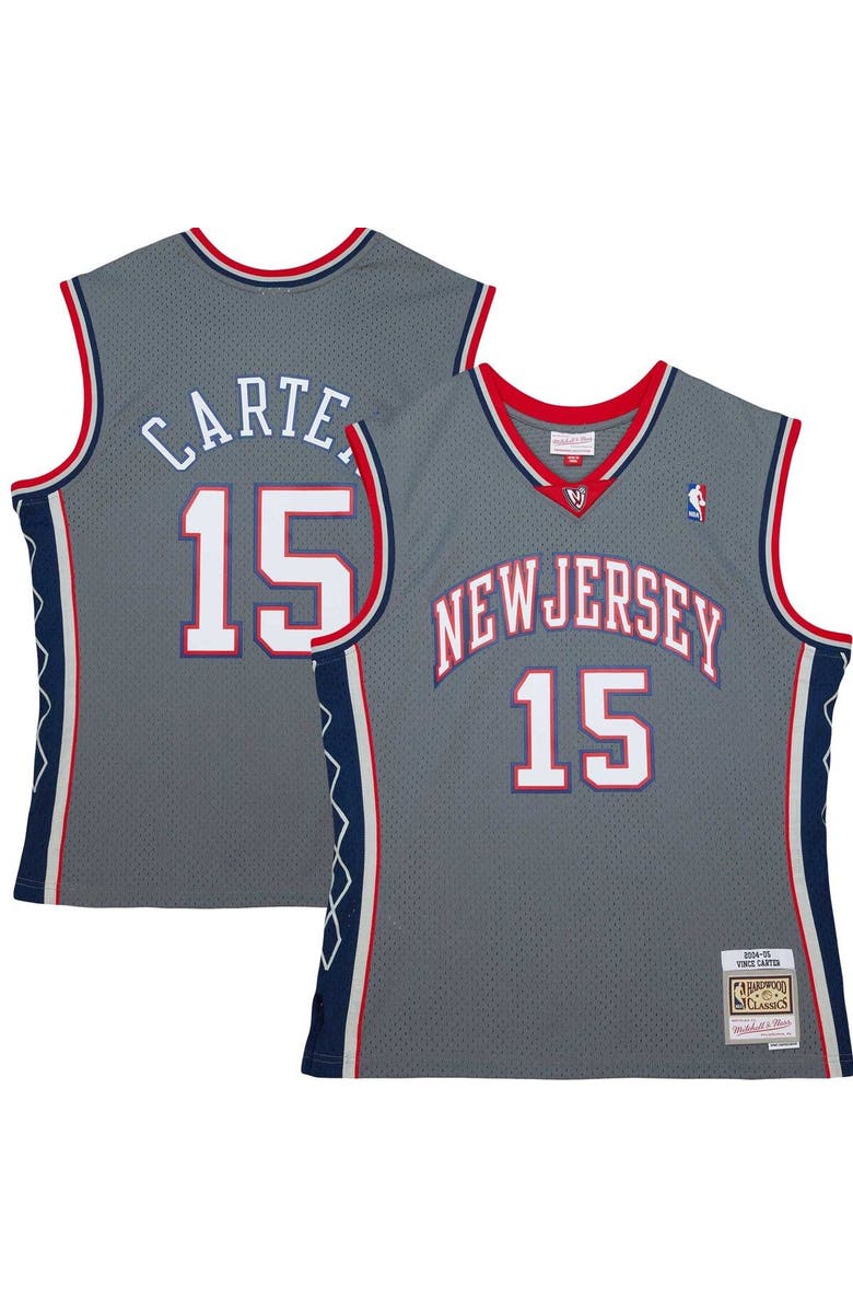 Mitchell & Ness Men's Mitchell & Ness Vince Carter Gray New Jersey Nets 2001/02 Hardwood Classics Swingman Jersey, Main, color, 