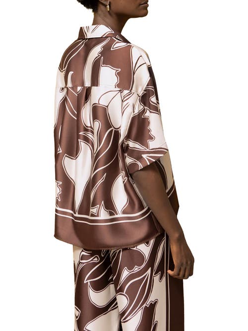 Ro&zo Swirl Collared Placement Blouse In Brown
