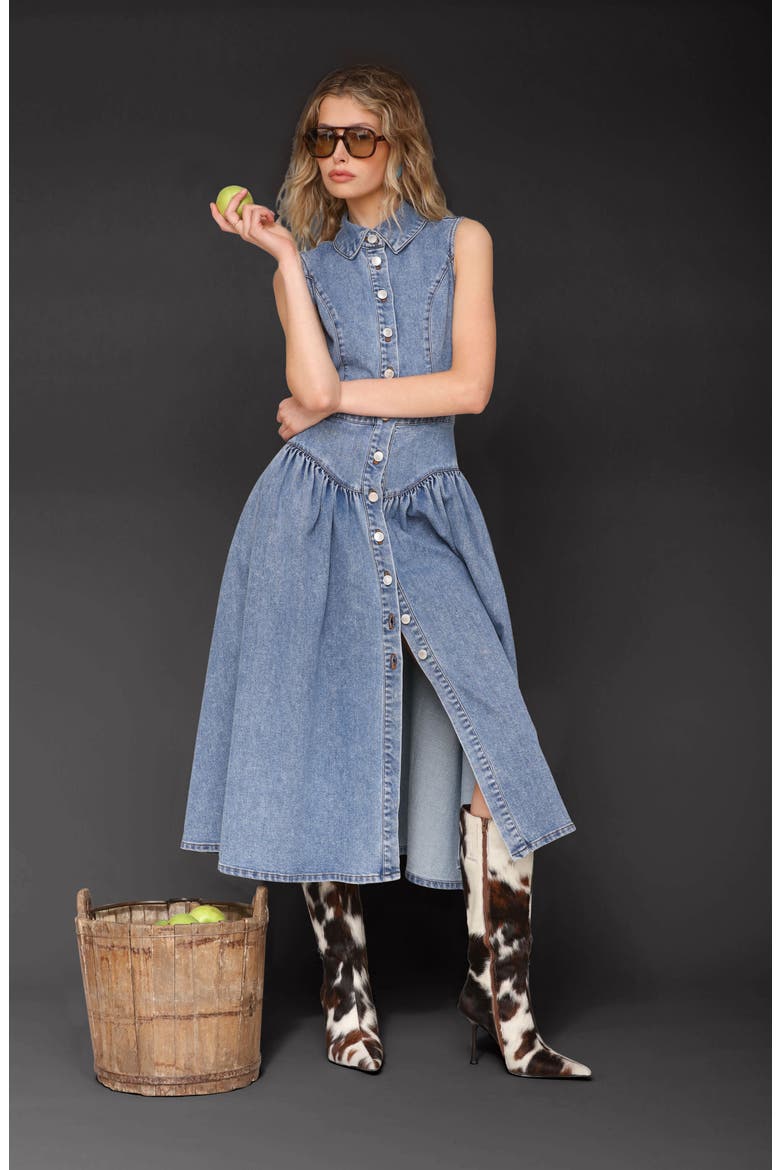 Sleeveless Denim Midi Dress, Alternate, color, MEDIUM WASH