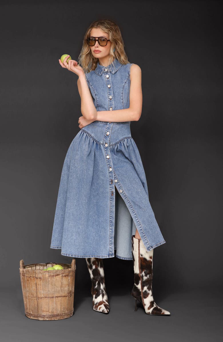 Avec Les Filles Sleeveless Denim Midi Dress, Alternate, color, Medium Wash
