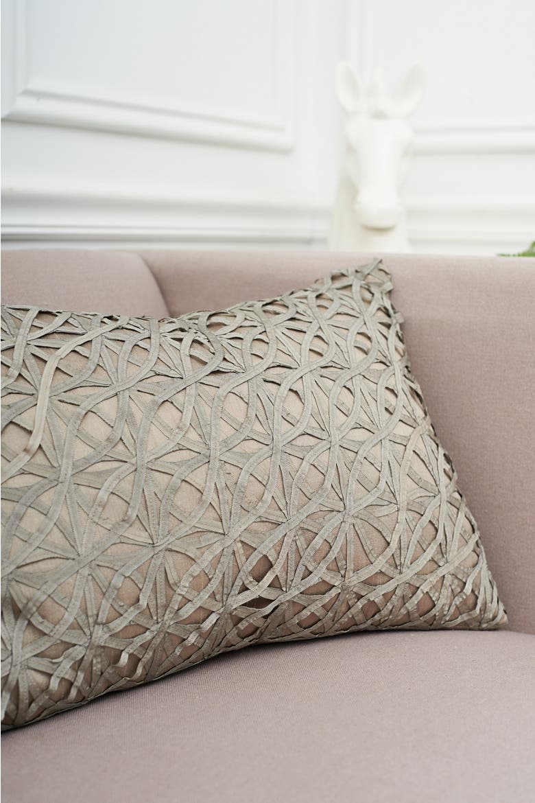Ribbon Mesh Solid Sandstone Tan Polyester Decor Throw Pillow, 14" x 22", Alternate, color, Beige