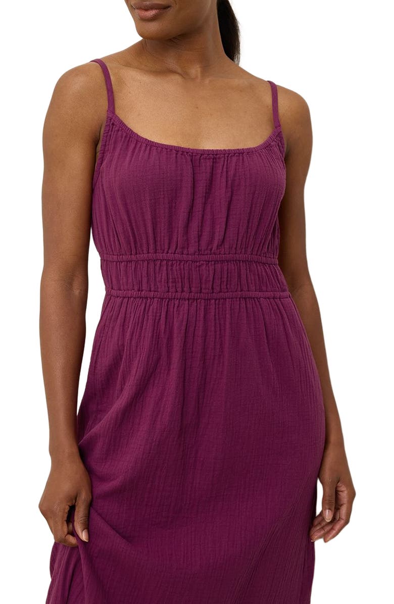 Pact Organic Cotton Coastal Double Gauze Cami Maxi Dress, Alternate, color, Sangria