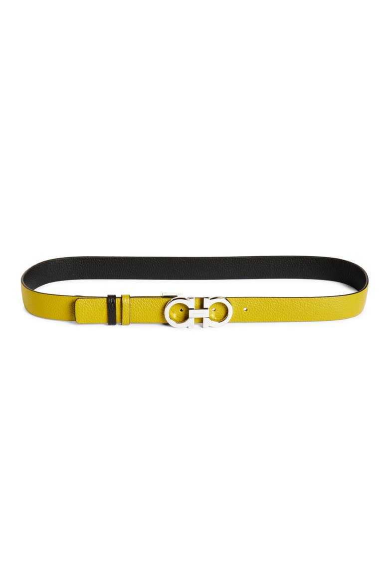 Donna Double Gancio Reversible Leather Belt, Main, color, LEMONGRASS NERO