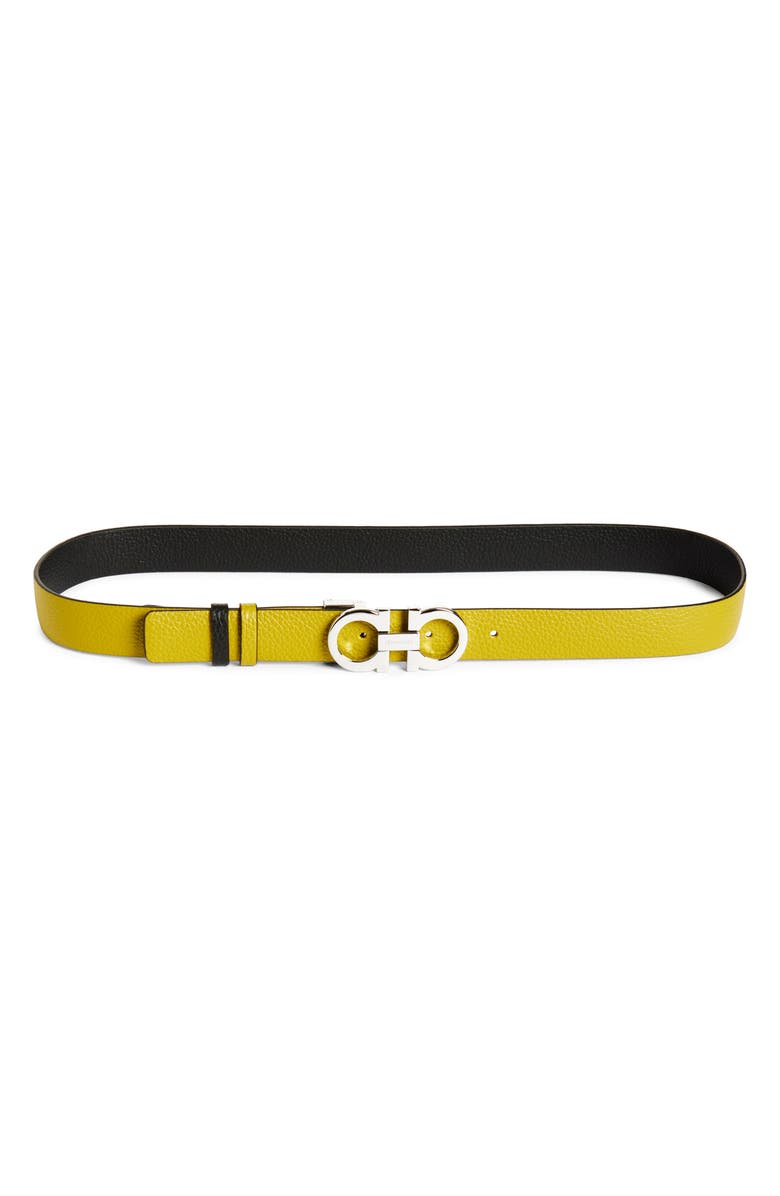 FERRAGAMO Donna Double Gancio Reversible Leather Belt, Main, color, Lemongrass Nero