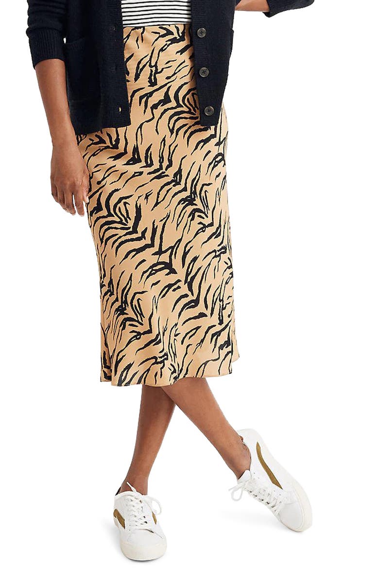 Madewell Tiger Stripe Silk Midi Slip Skirt, Main, color, 