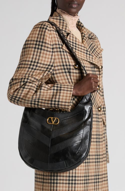 Valentino Hoboho Studded Patchwork Leather Hobo Bag In Black