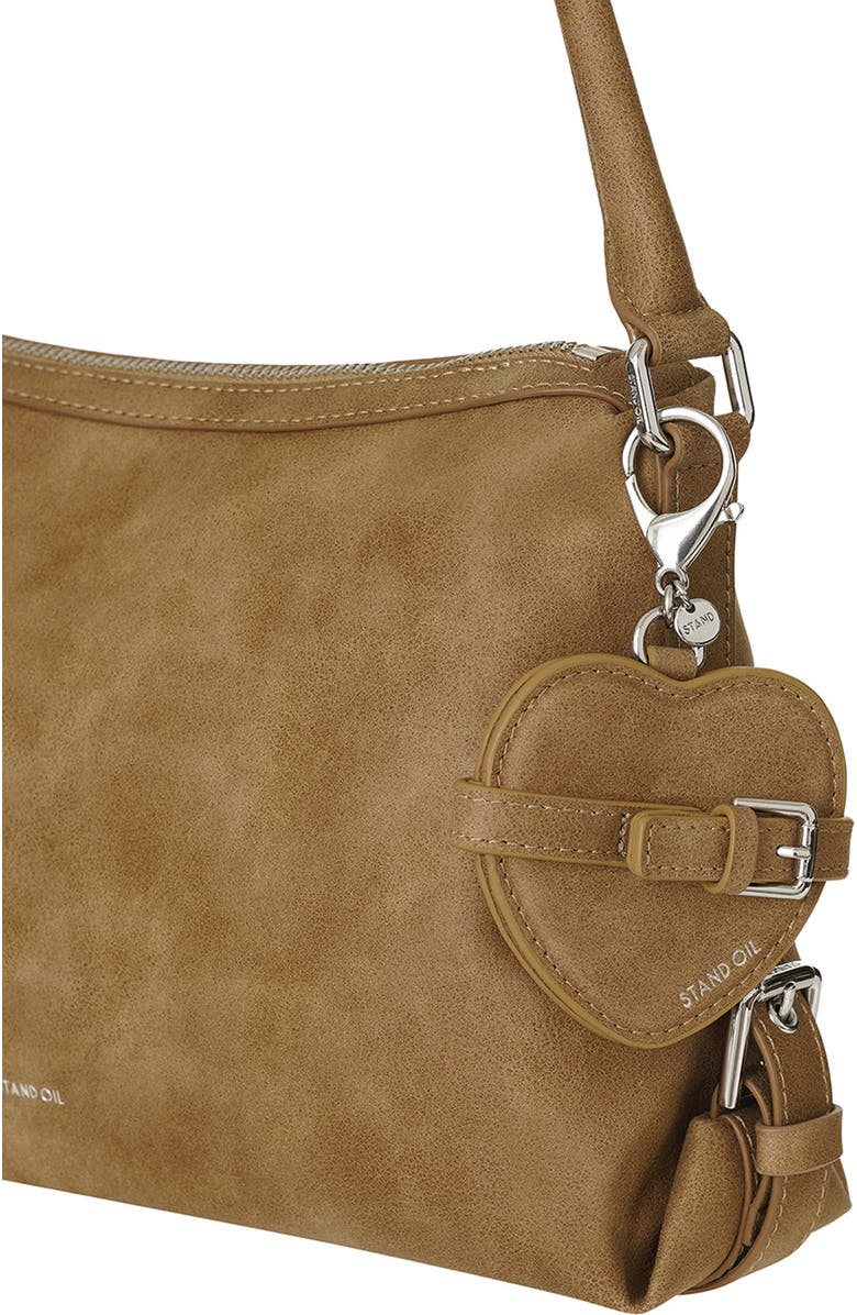 Stand Oil Belted Heart Mirror Faux Leather Key Ring Bag Charm, Alternate, color, Camel