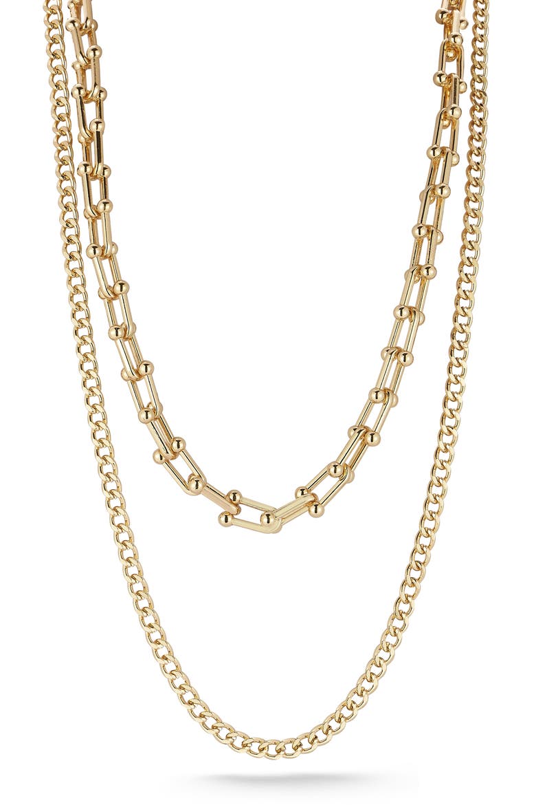 Double Layer Link Necklace, Main, color, GOLD