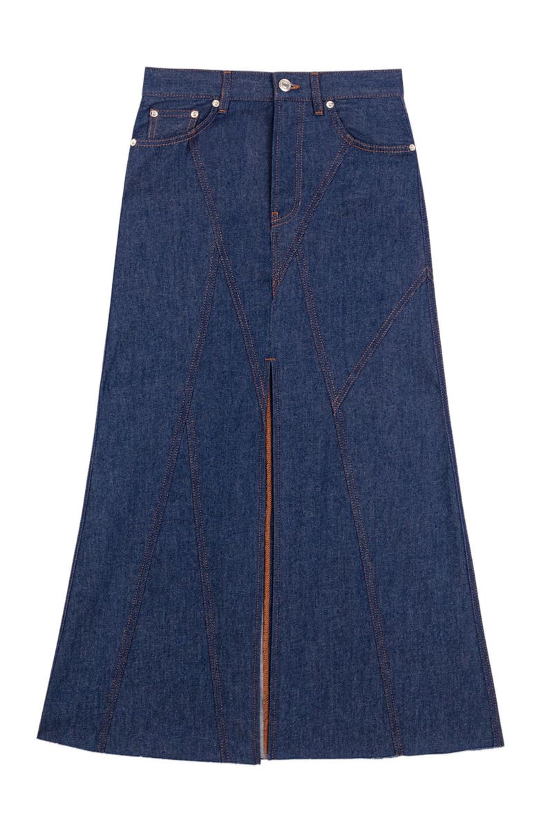 maje Long denim skirt, Alternate, color, Navy