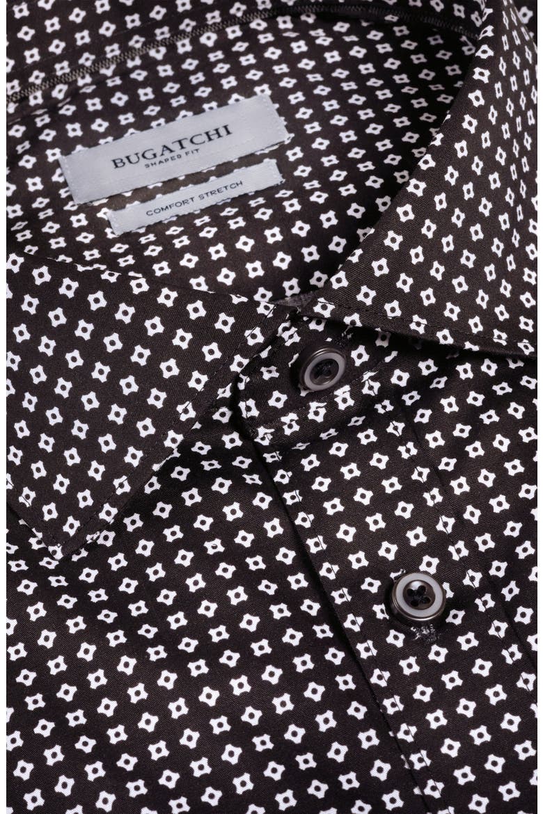 Axel Shaped Fit Geo Print Stretch Cotton Button-Up Shirt, Alternate, color, BLACK