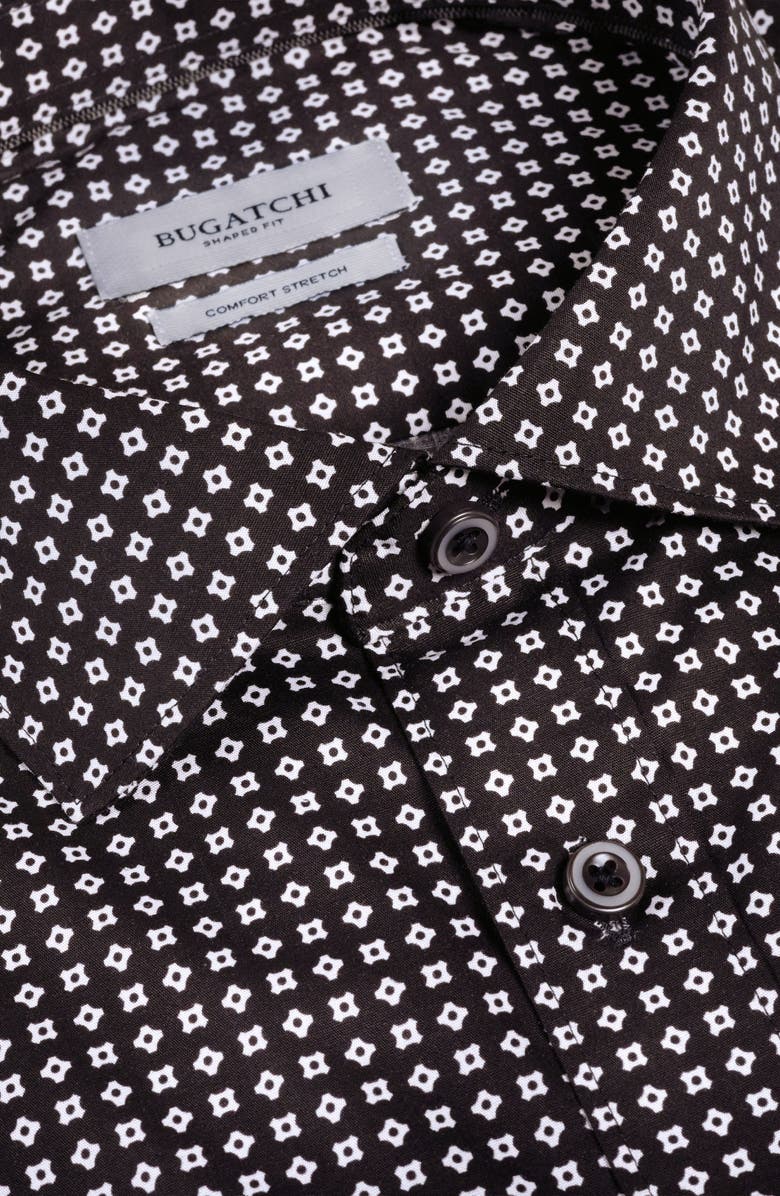 Bugatchi Axel Shaped Fit Geo Print Stretch Cotton Button-Up Shirt, Alternate, color, Black
