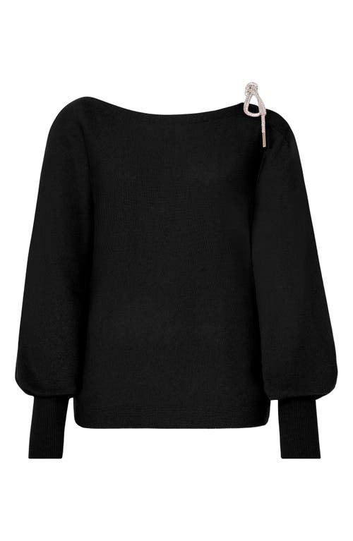 Milly Ida One-shoulder Crystal Tie Sweater In Black