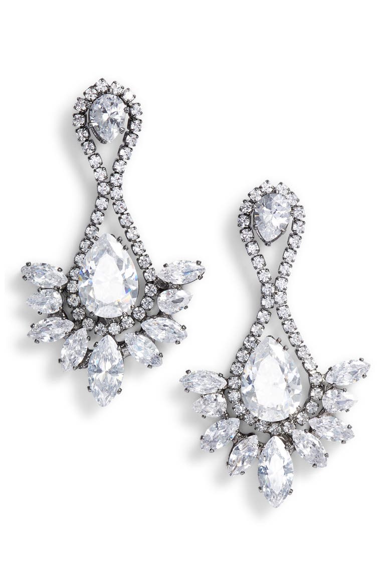 Teardrop Earrings, Main, color, CRYSTAL/ BLACK