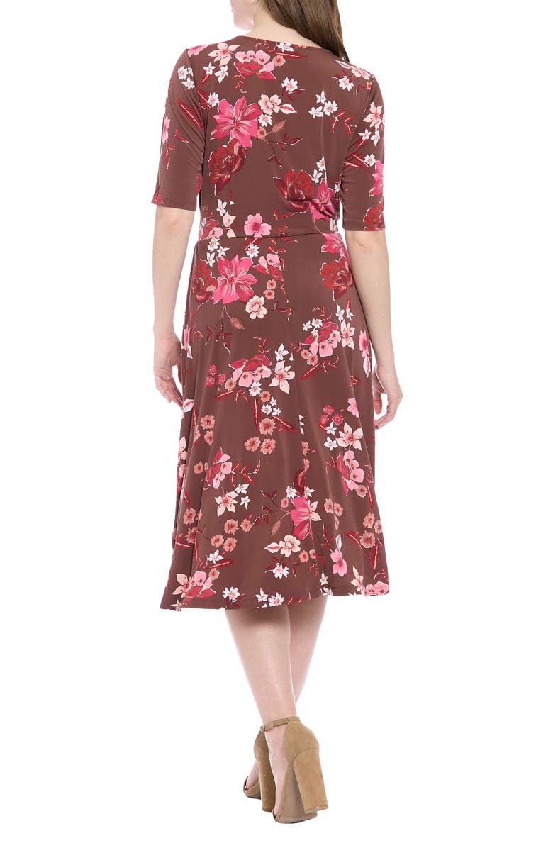 London Times Midi Fit & Flare Dress, Alternate, color, Choco/ Coral