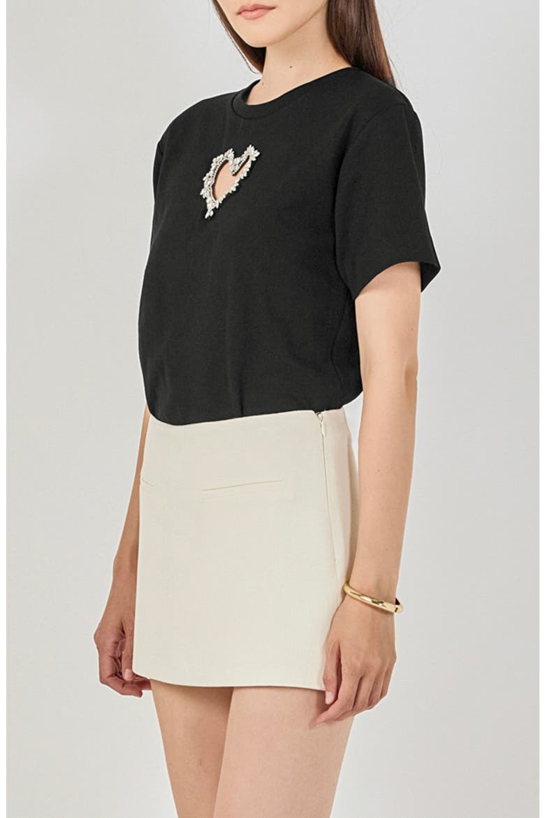 Rhinestone Trim Heart Cutout Relaxed Fit T-Shirt, Alternate, color, BLACK