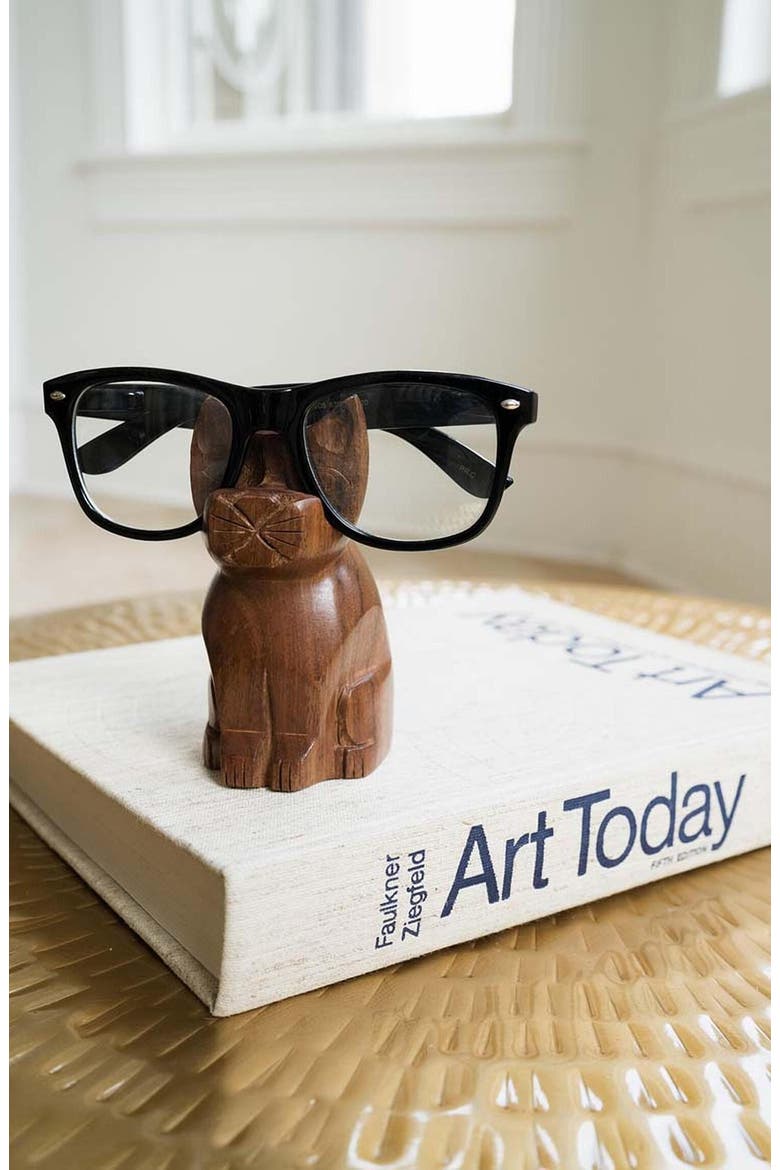 Cat Eyeglass Holder Stand, Alternate, color, Brown