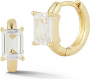 GLAZE JEWELRY Emerald Cut Cubic Zirconia Huggie Hoop Earrings