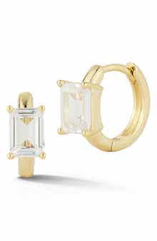Emerald Cut Cubic Zirconia Huggie Hoop Earrings