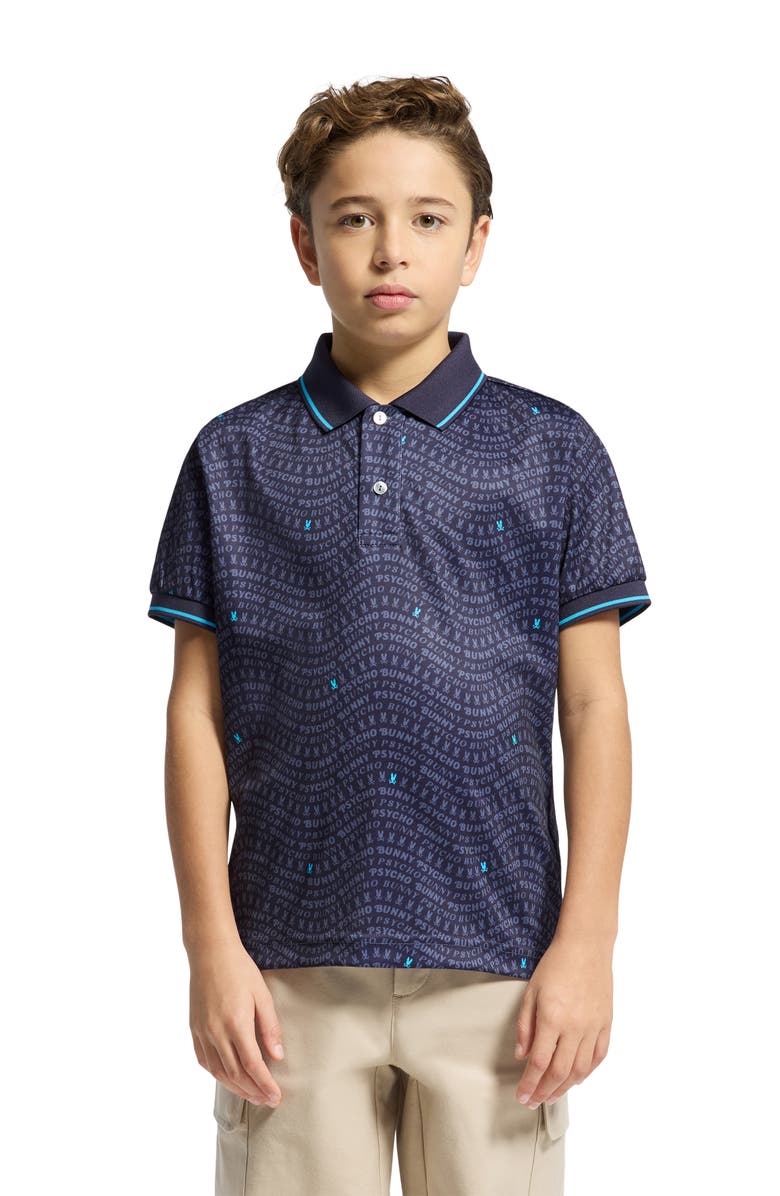 Psycho Bunny Kids' Winston Logo Print Piqué Polo, Alternate, color, Evening Blue