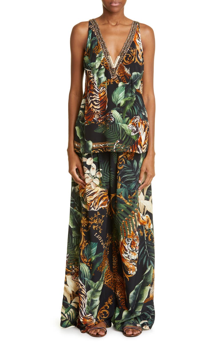 Camilla Easy Tiger Silk Pants, Alternate, color, 