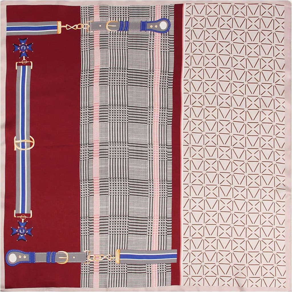 Silksilky Pure Silk Printed Designer Square Scarf In Burgundy