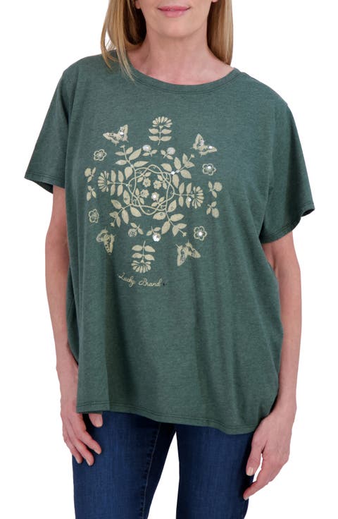 Butterfly Floral Graphic T-Shirt (Plus)