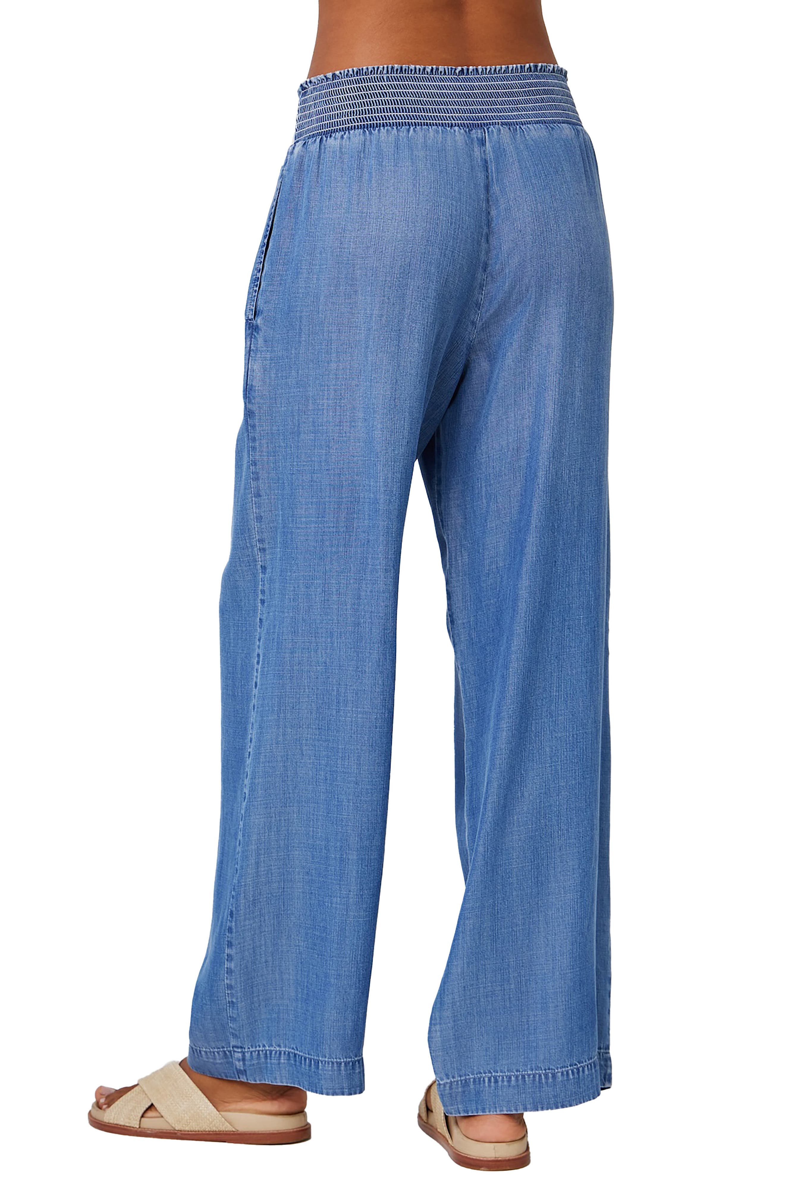 Smocked Wide Leg Chambray Pants - image 2