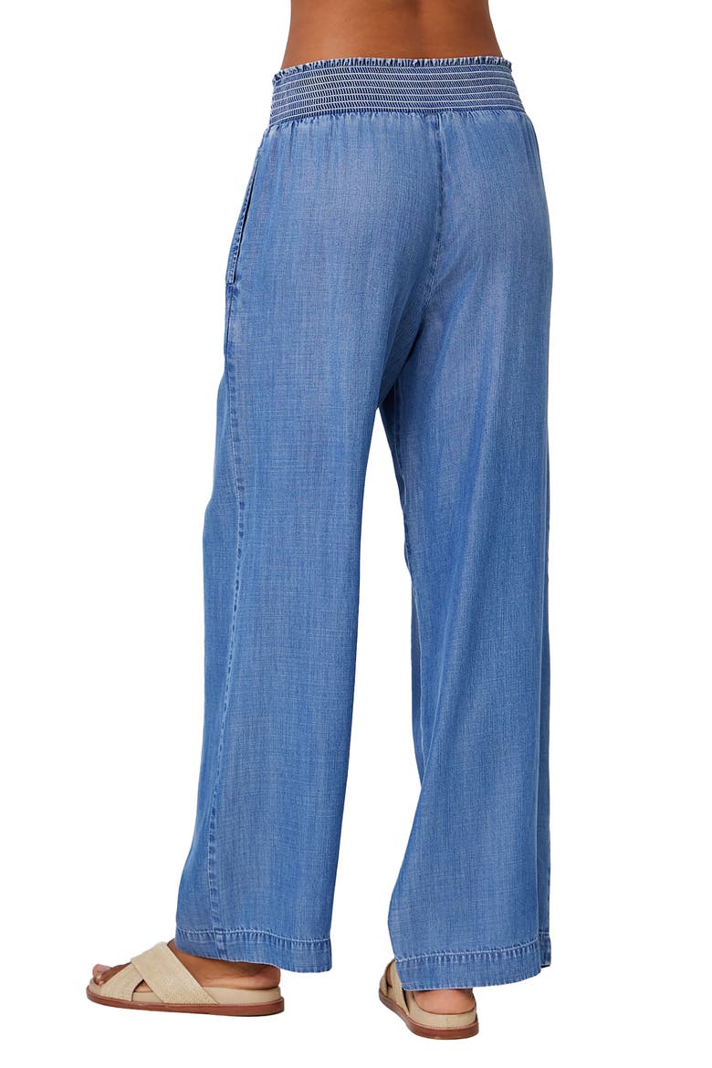 Smocked Wide Leg Chambray Pants, Alternate, color, MOONLIT HAZE WASH