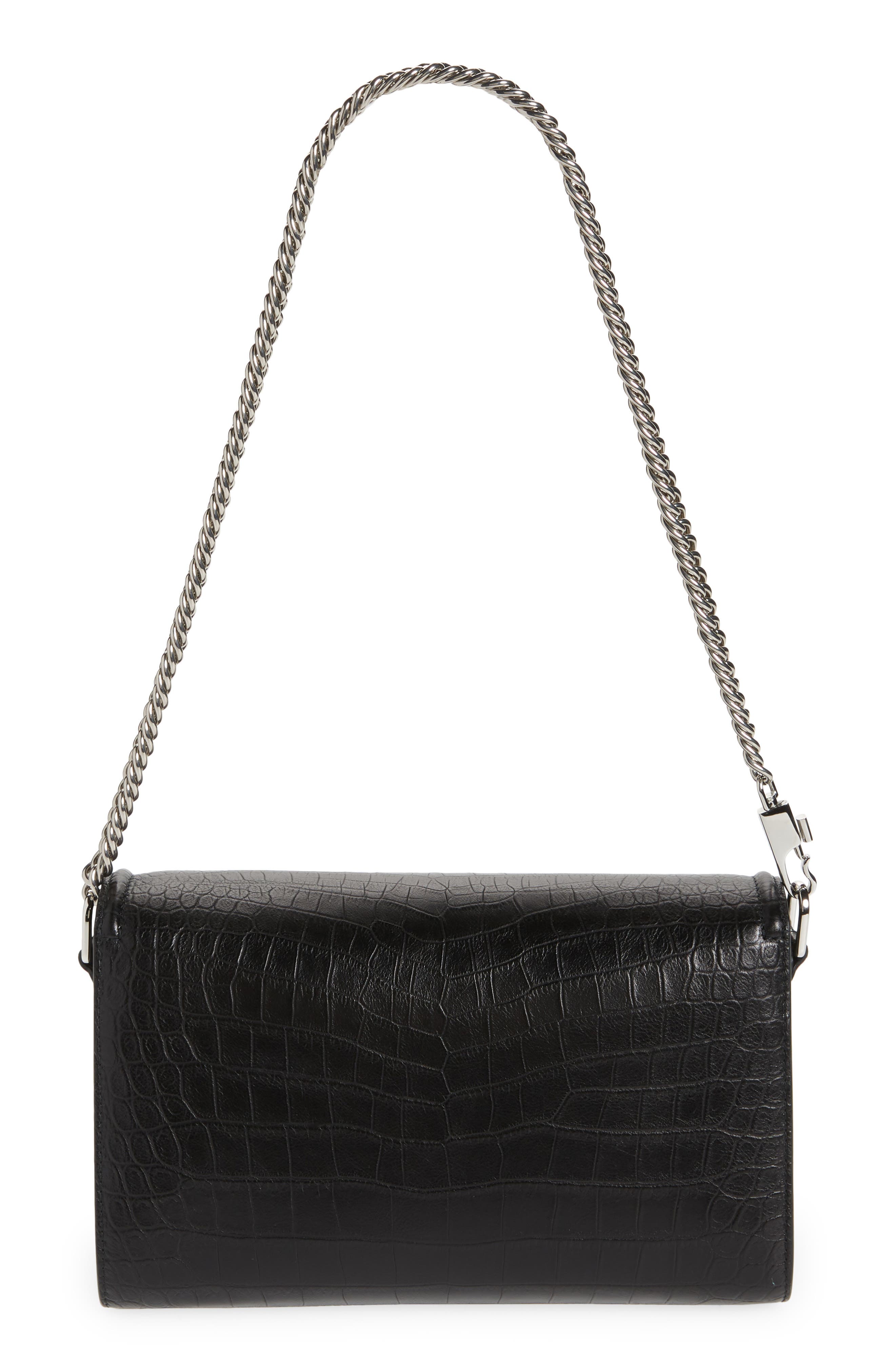 McQueen Alexander McQueen The Story Croc Embossed Leather Shoulder Bag, Alternate, color, 