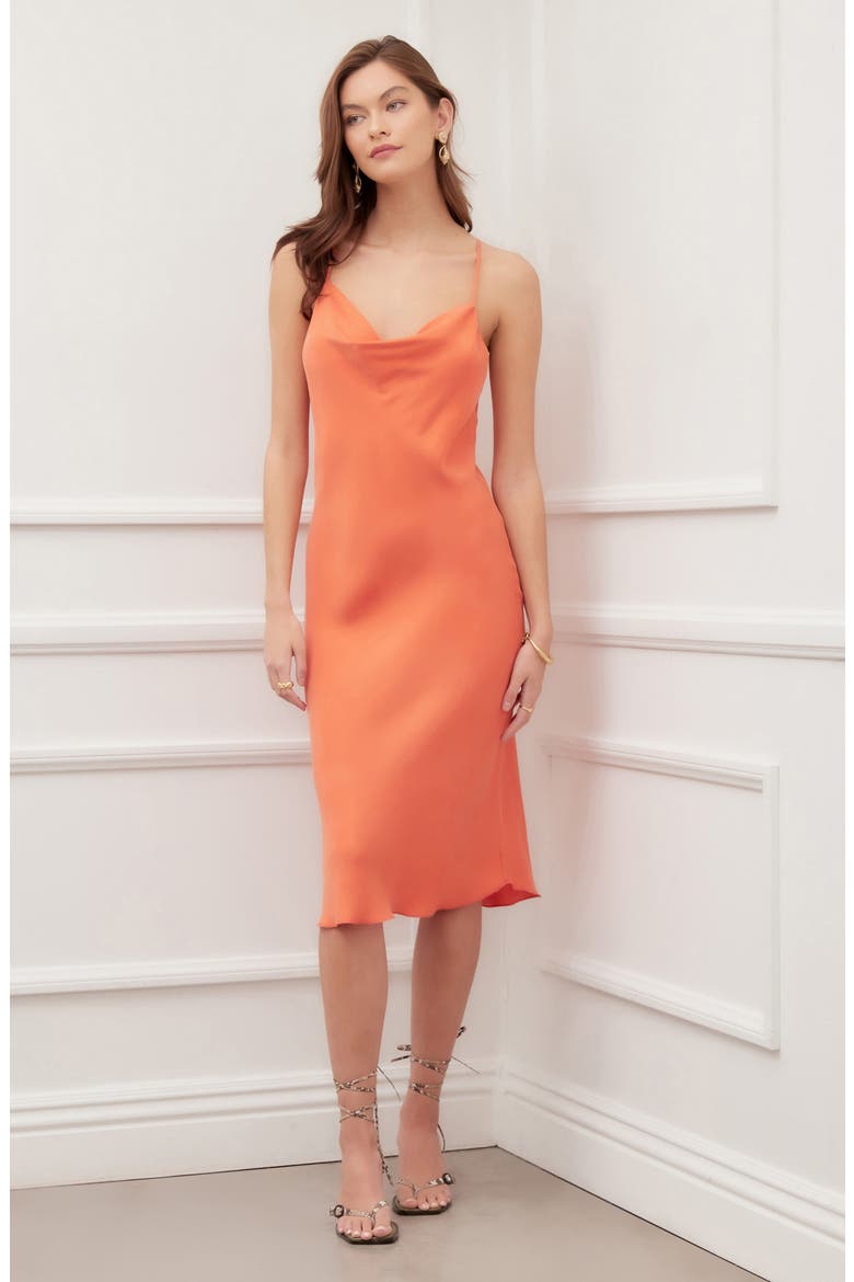 Cowl Neck Bias Cut Midi Slipdress, Alternate, color, ORANGE